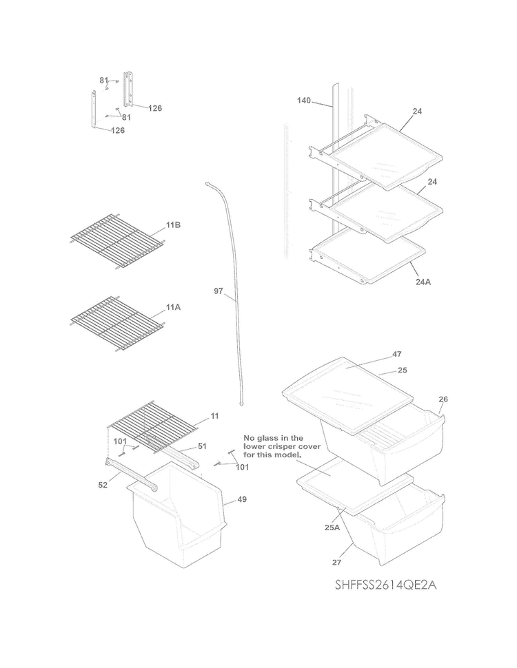 Shelves Diagram and Parts List for FFSS2614QE2A  Frigidaire Refrigerator