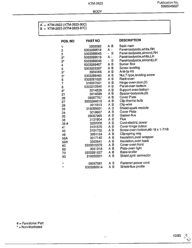 Body Page 2 Diagram and Parts List for 2823  Frigidaire Range
