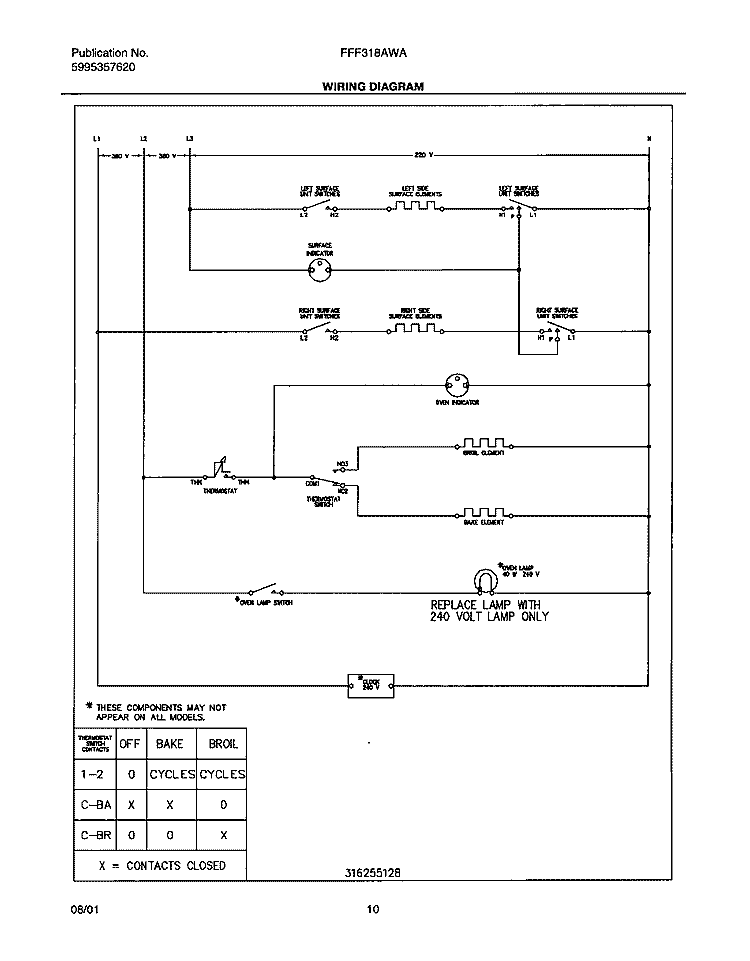WIRING DIAGRAM Diagram and Parts List for FFF318AWA  Frigidaire Range
