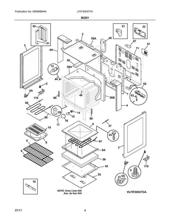 03 - Body Diagram and Parts List for LFIF3054TFA  Frigidaire Range