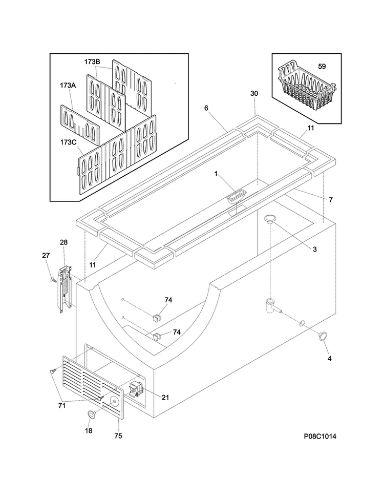Cabinet Diagram and Parts List for FGCH20M7LW3  Frigidaire Freezer