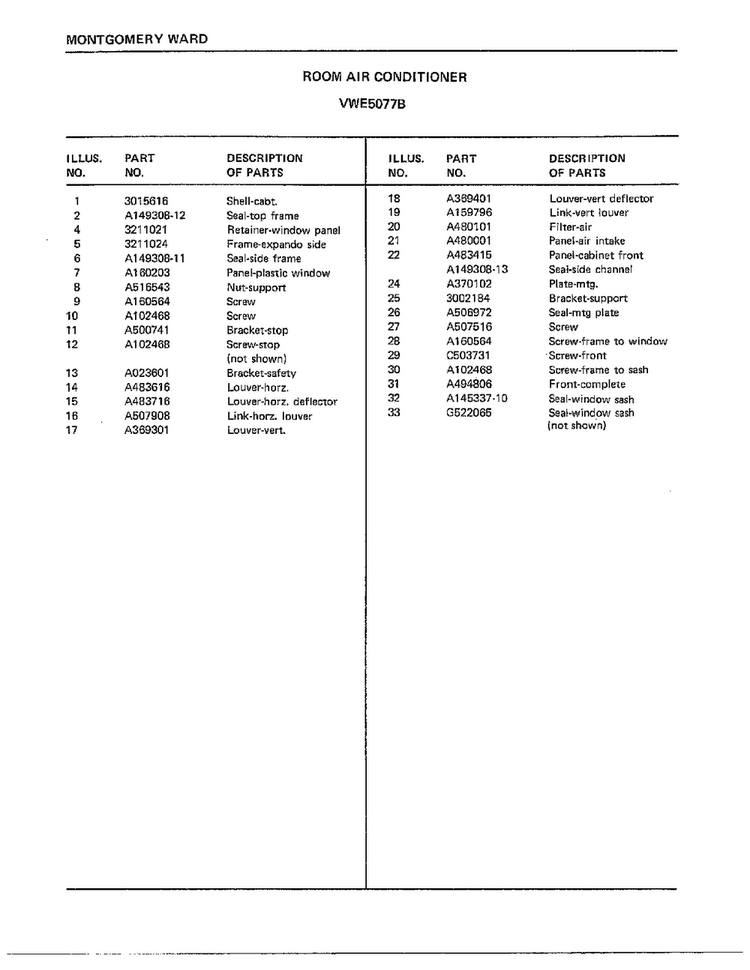 Room Air Conditioner Page 2 Diagram and Parts List for 5077B  Frigidaire Air Conditioner