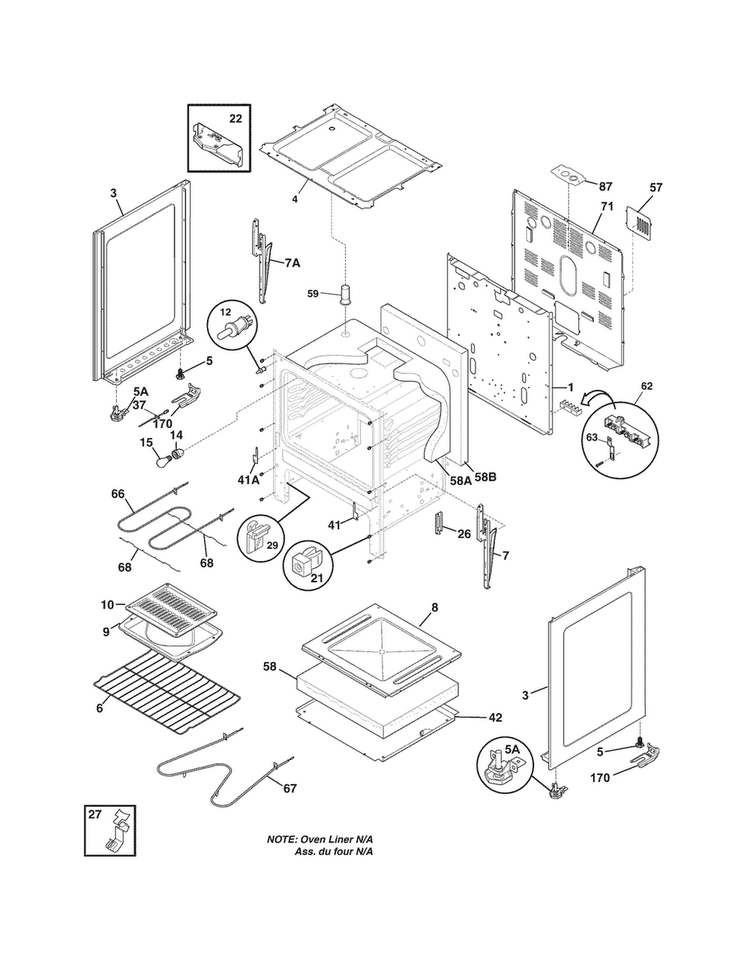 Body Diagram and Parts List for FEF312BSH  Frigidaire Range