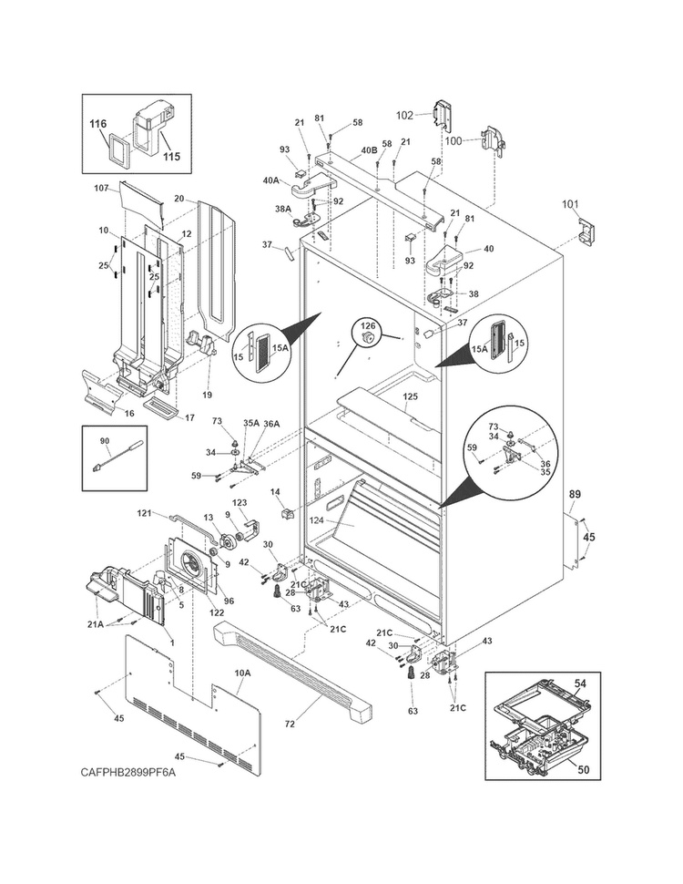 Cabinet Diagram and Parts List for FPHB2899PF6A  Frigidaire Refrigerator