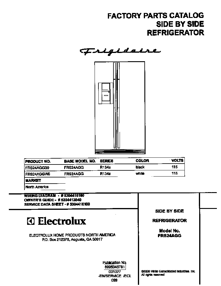 Cover Diagram and Parts List for FRS24AGGW9  Frigidaire Refrigerator