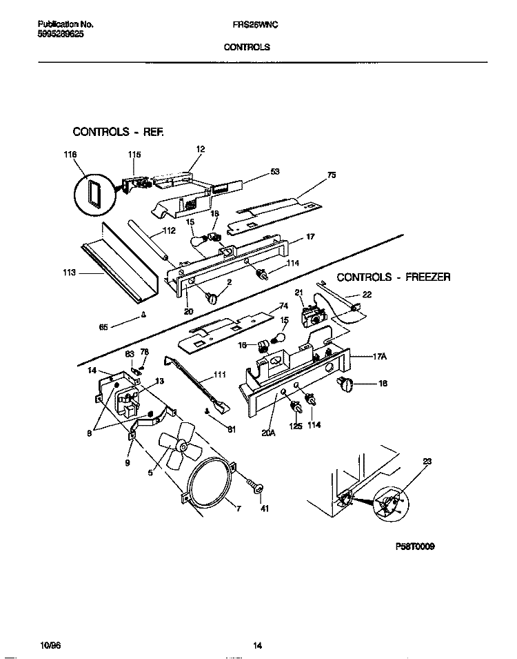 CONTROLS Diagram and Parts List for FRS26WNCW4  Frigidaire Refrigerator