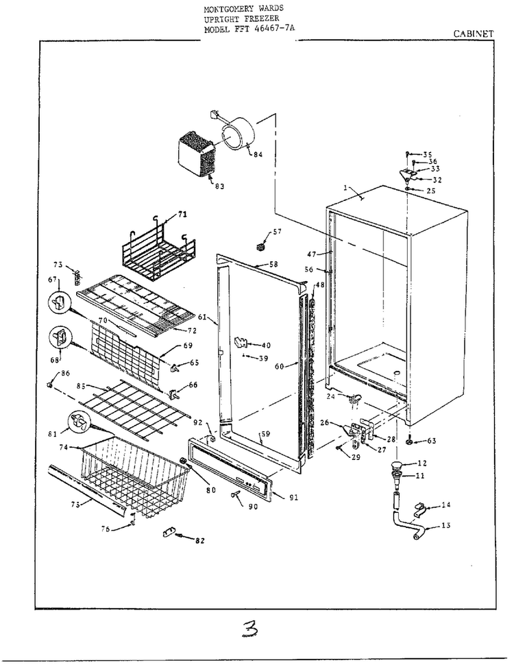 Cabinet Diagram and Parts List for 46467A  Frigidaire Freezer
