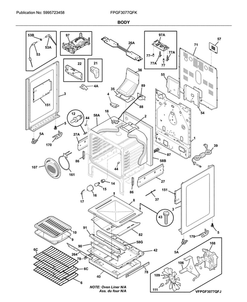 Body Diagram and Parts List for FPGF3077QFK  Frigidaire Range