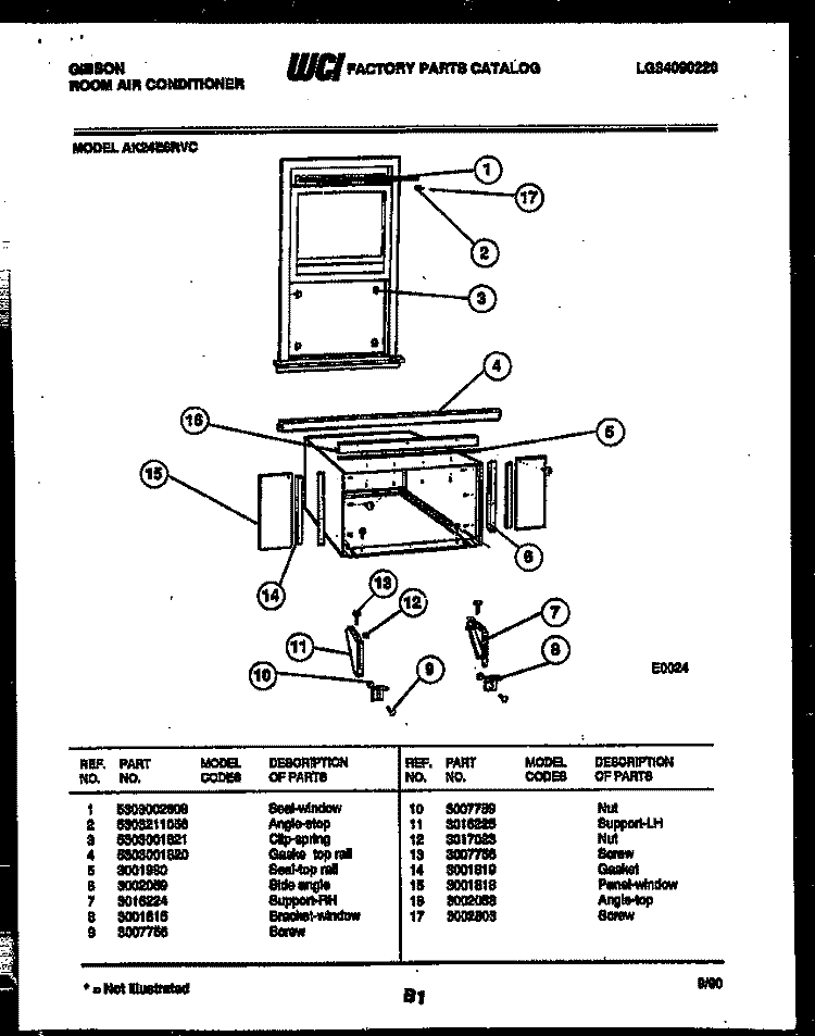 CABINET AND INSTALLATION PARTS Diagram and Parts List for AK24E6RVC  Gibson Air Conditioner