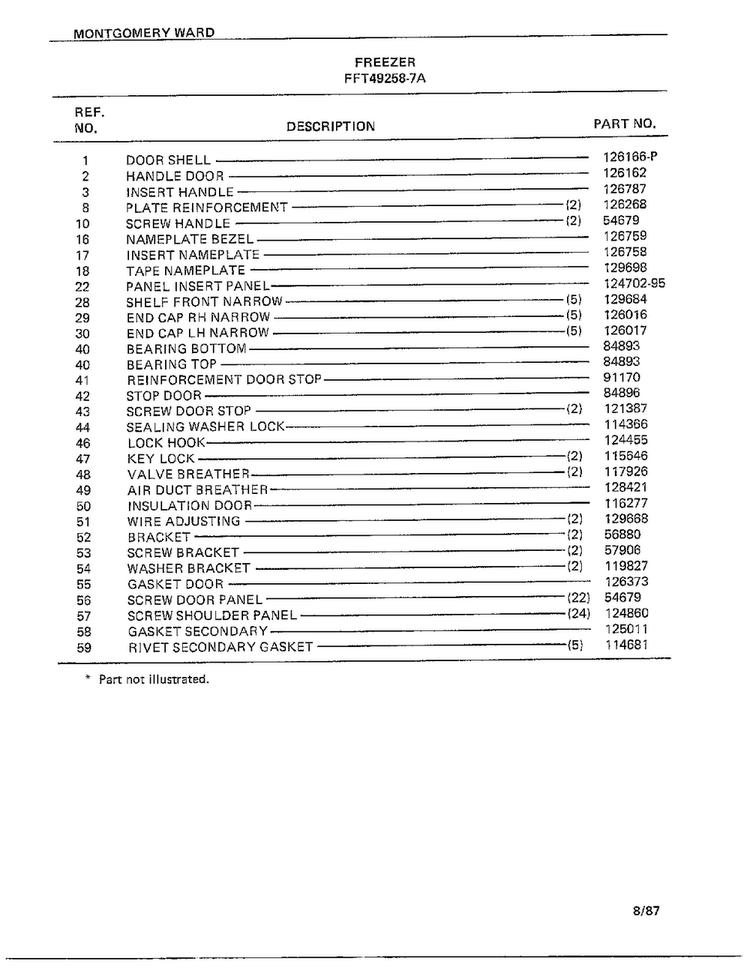 Freezer Page 2 Diagram and Parts List for 49258-7A  Frigidaire Freezer
