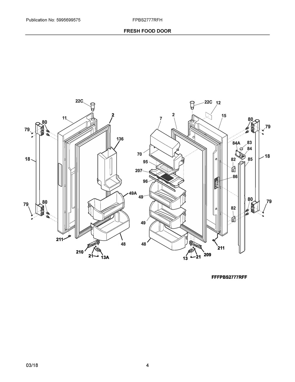 Fresh Food Door Diagram and Parts List for FPBS2777RFH  Frigidaire Refrigerator