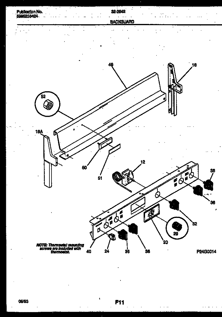 BACKGUARD Diagram and Parts List for 32-2642-00-02  Tappan Range