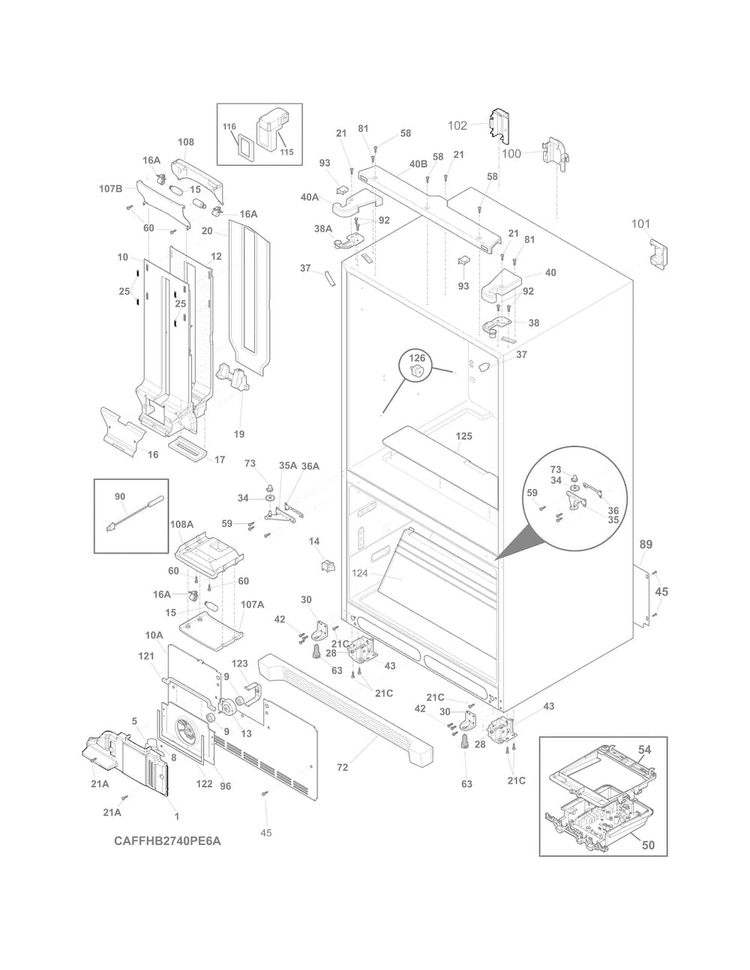 Cabinet Diagram and Parts List for FFHB2740PE8A  Frigidaire Refrigerator