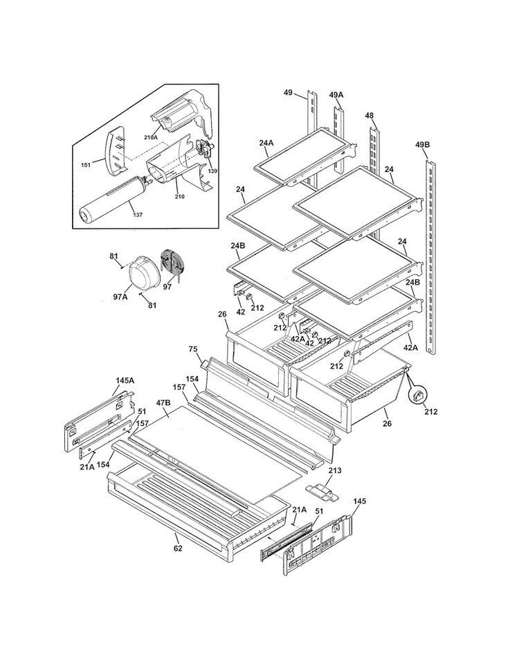 Shelves Diagram and Parts List for FGHB2735NP0  Frigidaire Refrigerator