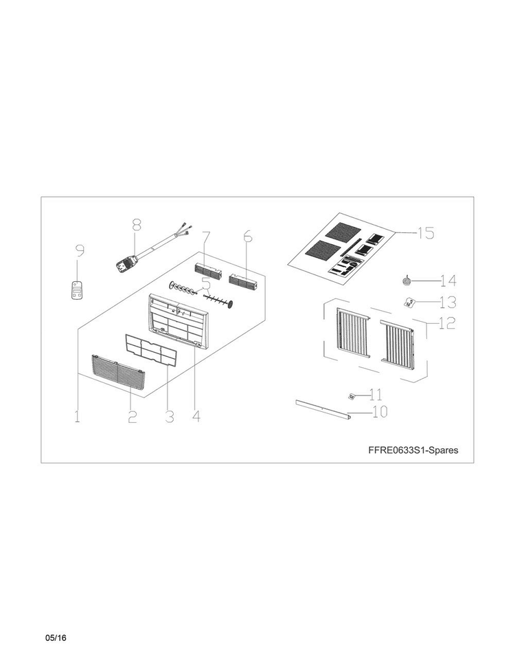 Recommended Spare Parts Diagram and Parts List for FFRE06L3S13  Frigidaire Air Conditioner