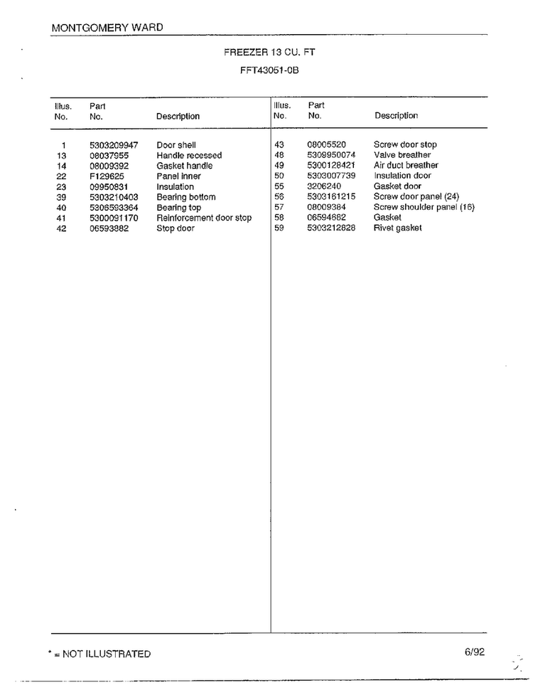 Freezer 13 Cubic Feet Page 2 Diagram and Parts List for 43051-0B  Frigidaire Freezer