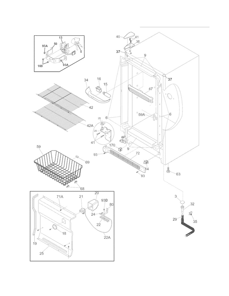 Cabinet Diagram and Parts List for LFUH17F2NW0  Frigidaire Freezer