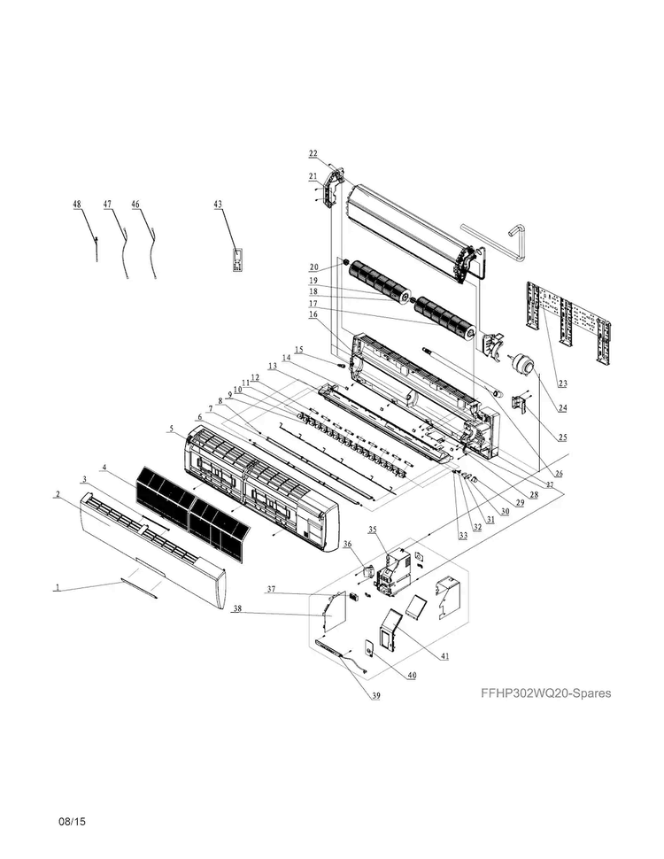 Recommended Spare Parts Diagram and Parts List for FFHP362WQ20  Frigidaire Air Conditioner