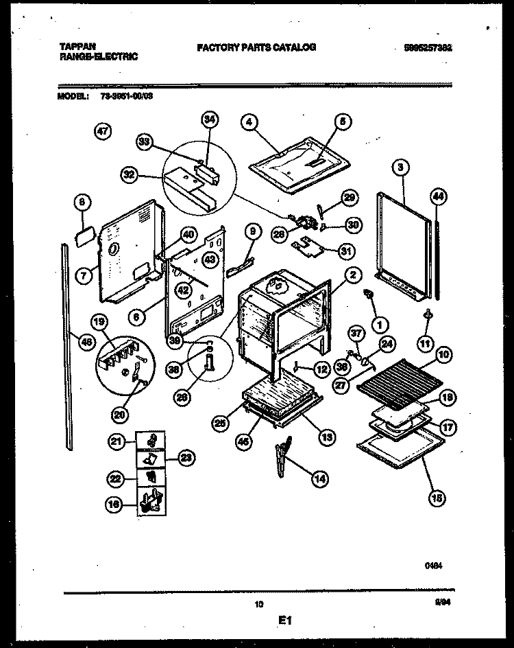 LOWER BODY PARTS Diagram and Parts List for 73-3951-00-03  Tappan Range
