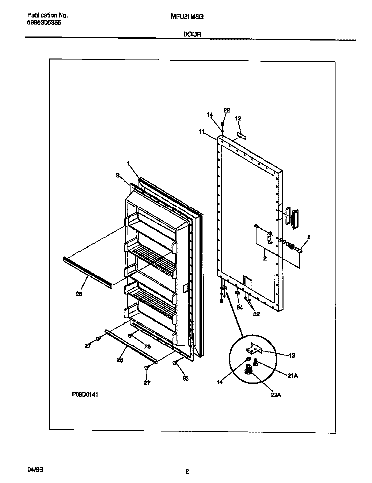 DOOR Diagram and Parts List for MFU21M3GW0  Frigidaire Freezer