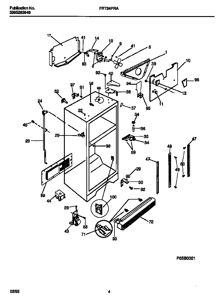 CABINET W / FAN ASSEMBLY Diagram and Parts List for FRT24PRAW2  Frigidaire Refrigerator