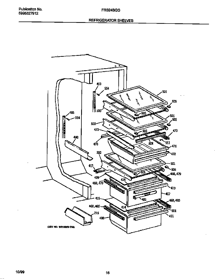 REFRIGERATOR SHELVES Diagram and Parts List for FRS24BGGW2  Frigidaire Refrigerator