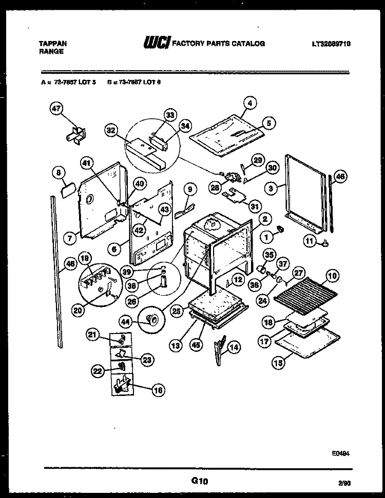 LOWER BODY PARTS Diagram and Parts List for 73-7857-00-05  Tappan Range