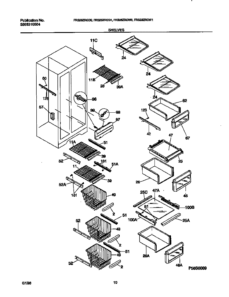 SHELVES Diagram and Parts List for FRS28ZRGD0  Frigidaire Refrigerator