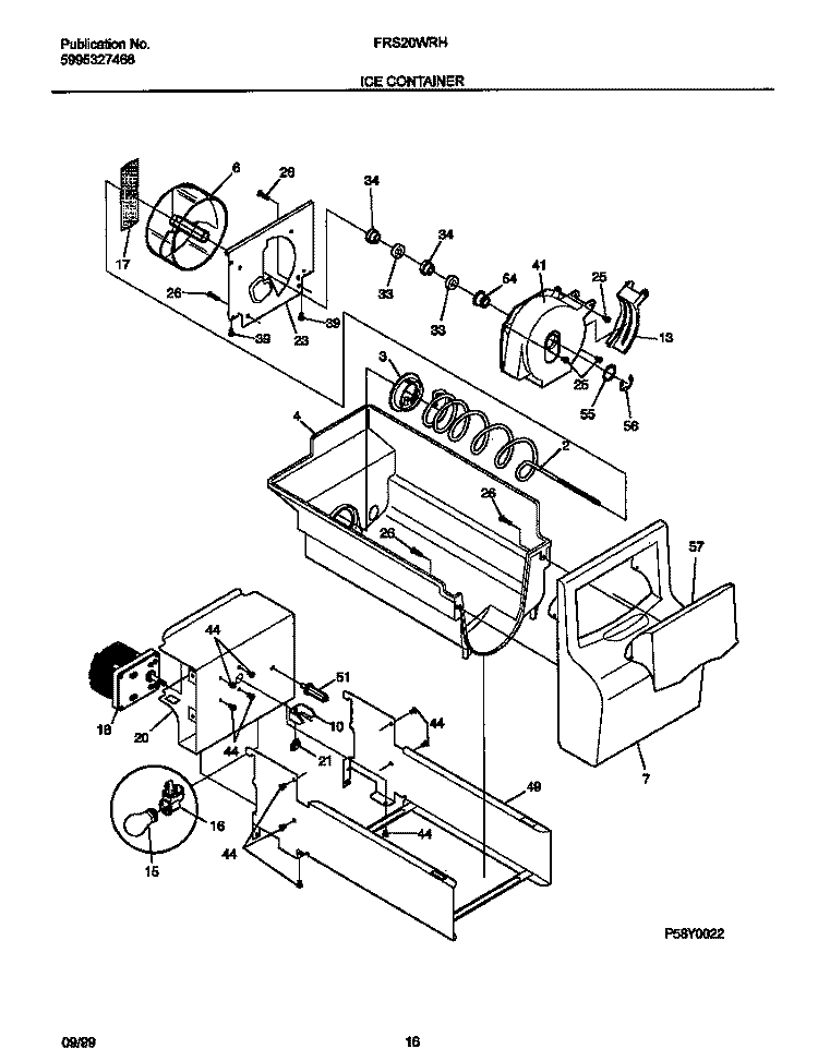 ICE CONTAINER Diagram and Parts List for FRS20WRHW4  Frigidaire Refrigerator