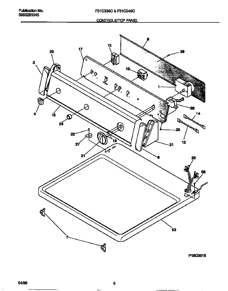 CONTROLS / TOP PANEL Diagram and Parts List for F31C336CS1  Frigidaire Dryer
