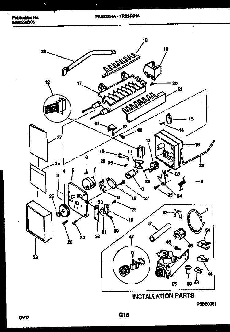 ICE MAKER AND INSTALLATION PARTS Diagram and Parts List for FRS22XHAB0  Frigidaire Refrigerator