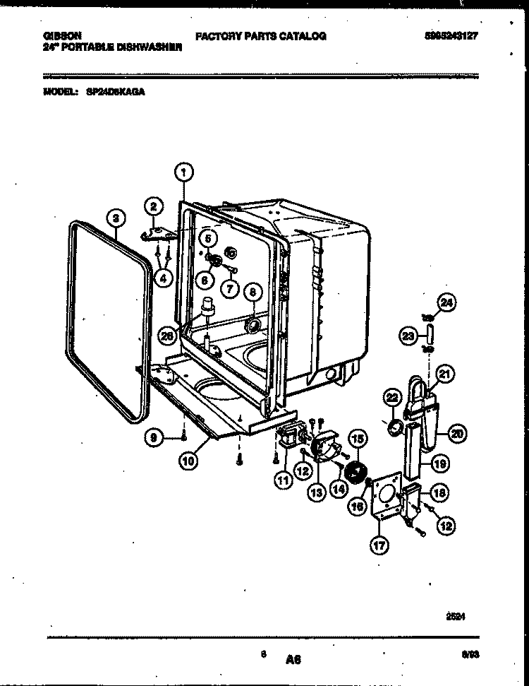 TUB AND FRAME PARTS Diagram and Parts List for SP24D5KAGA  Gibson Dishwasher