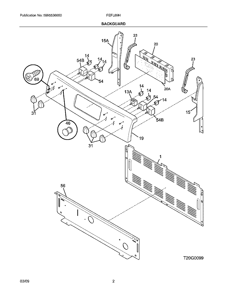 BACKGUARD Diagram and Parts List for FEFL69HBB  Frigidaire Range