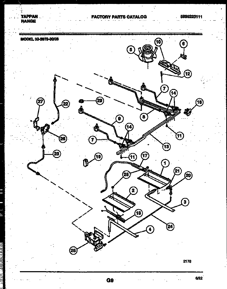 BURNER, MANIFOLD AND GAS CONTROL Diagram and Parts List for 30-3979-00-08  Tappan Range