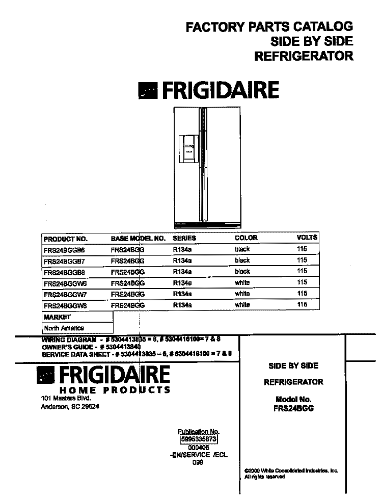 COVER Diagram and Parts List for FRS24BGGB8  Frigidaire Refrigerator