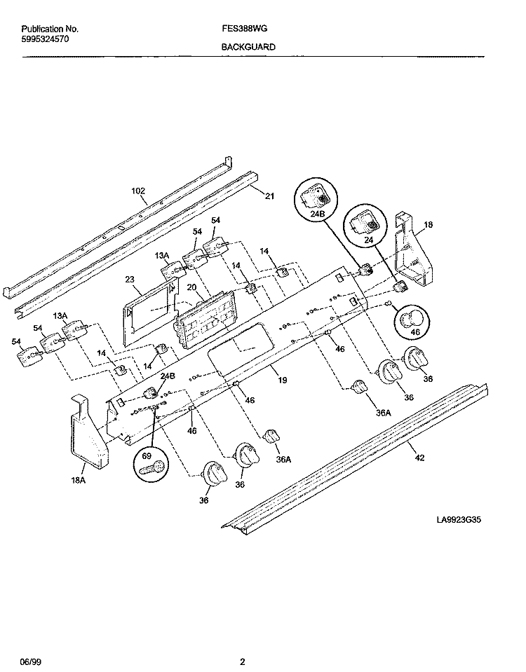 BACKGUARD Diagram and Parts List for FES388WGCD  Frigidaire Range
