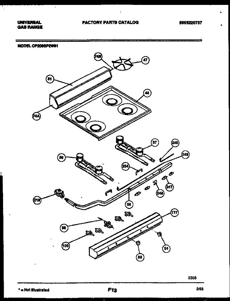 COOKTOP, BURNER, CONTROL PARTS Diagram and Parts List for CP200SP2D1  Frigidaire Range