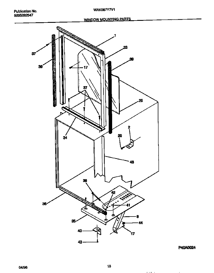 WINDOW MOUNTING PARTS Diagram and Parts List for WAK087Y7V1  Frigidaire Air Conditioner