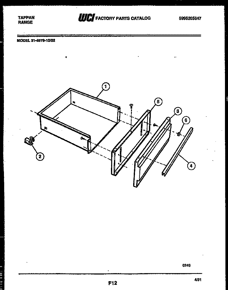 DRAWER PARTS Diagram and Parts List for 31-4979-00-02  Tappan Range