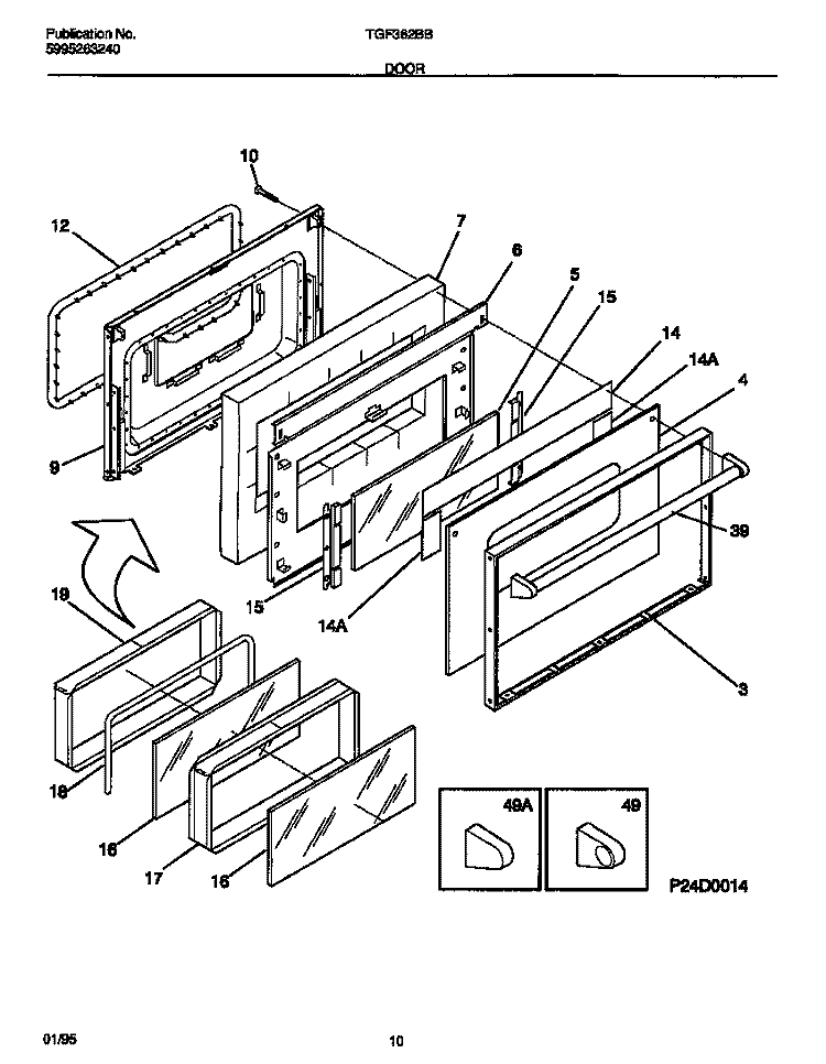DOOR Diagram and Parts List for TGF362BBBA  Tappan Range