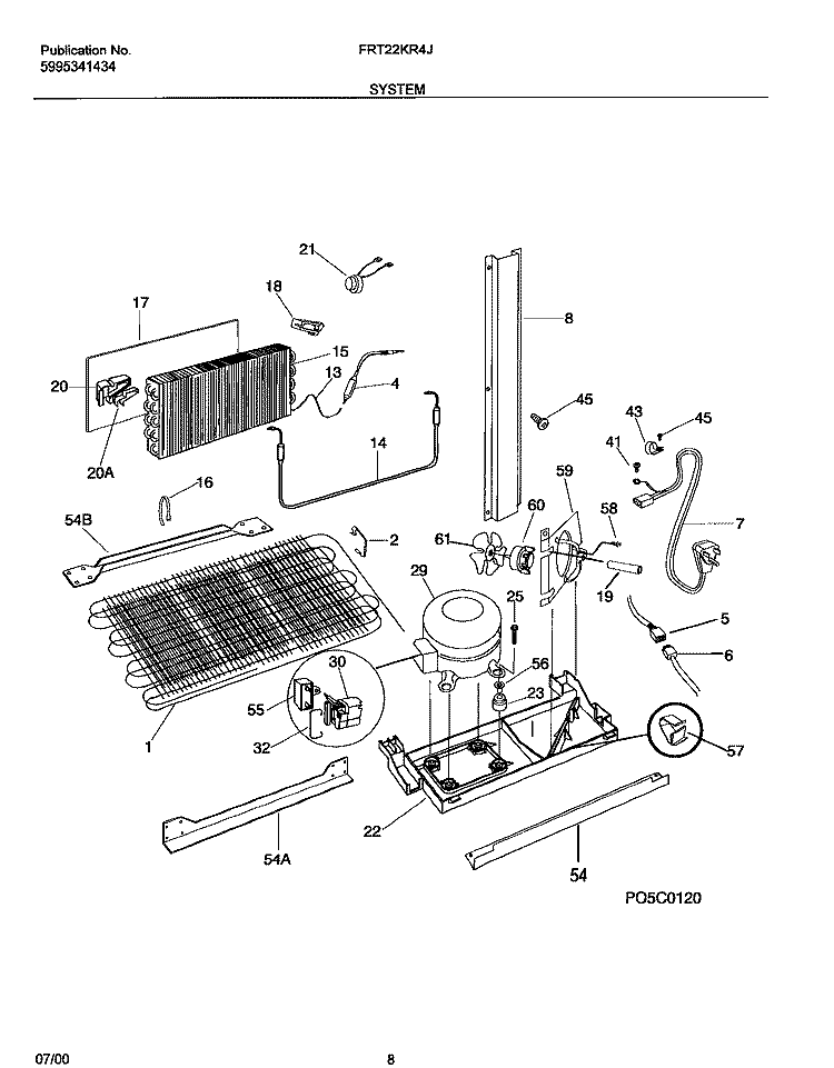 SYSTEM Diagram and Parts List for FRT22KR4JQ0  Frigidaire Refrigerator