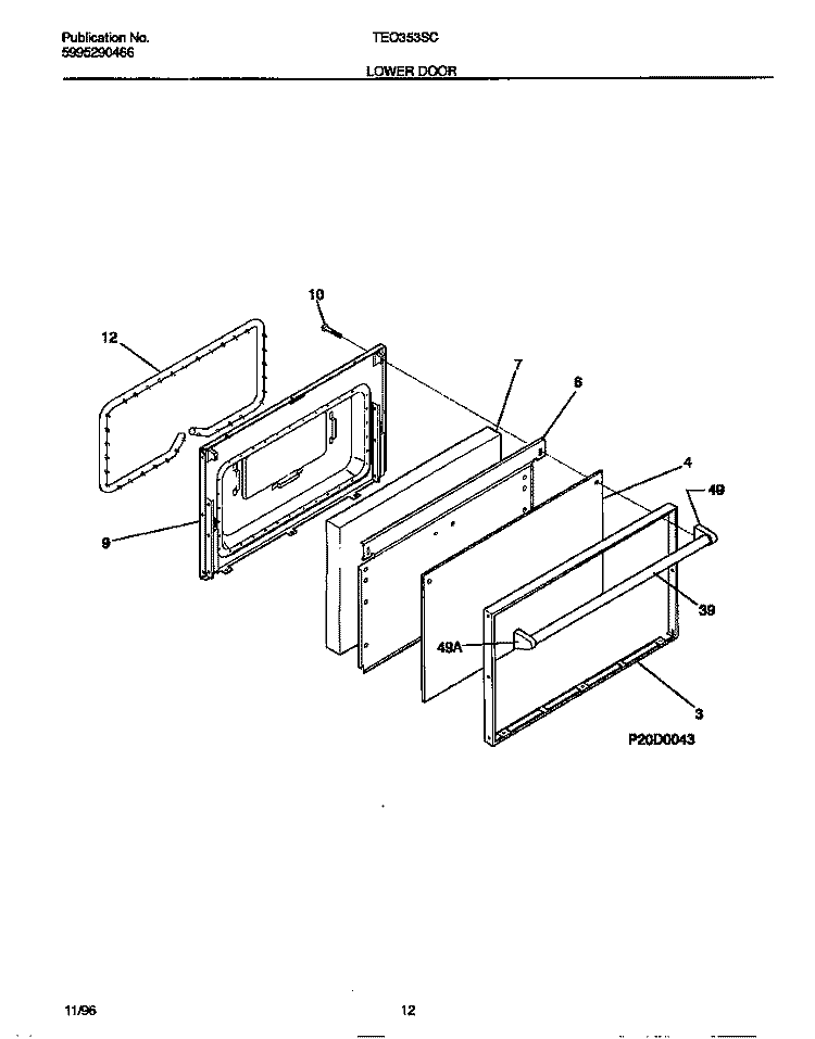 LOWER DOOR Diagram and Parts List for TEO353SCDD  Tappan Range