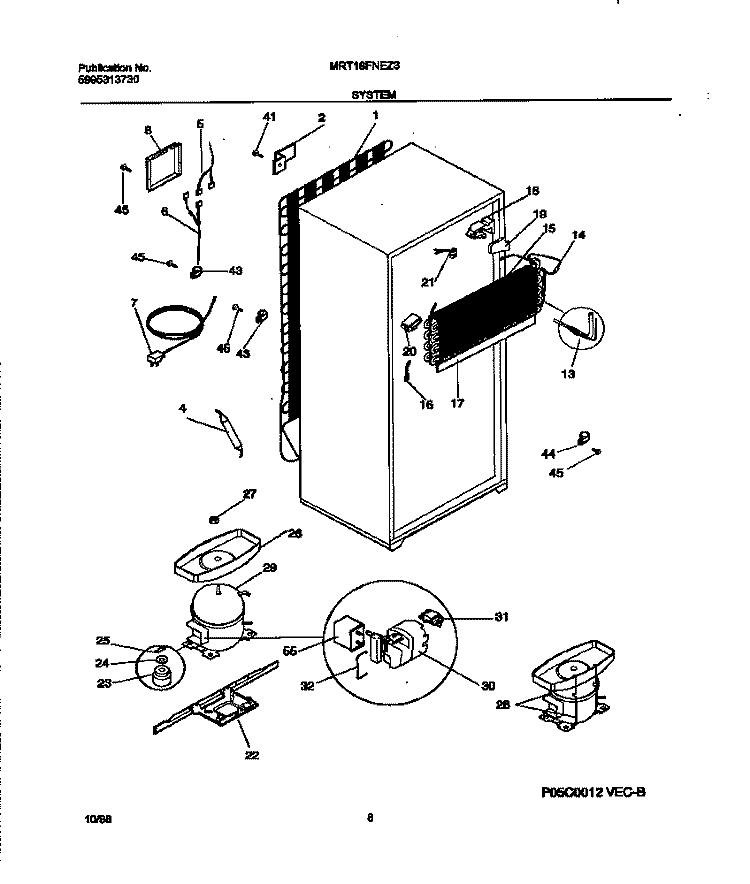 SYSTEM Diagram and Parts List for MRT18FNEZ3  Frigidaire Refrigerator
