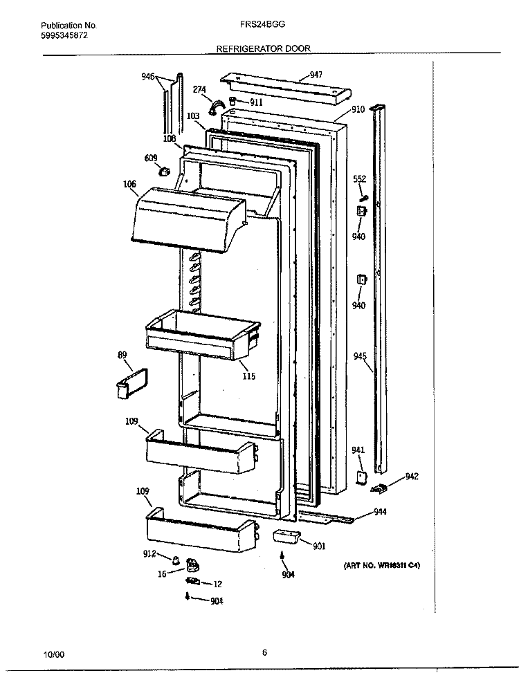 REFRIGERATOR DOOR Diagram and Parts List for FRS24BGGW9  Frigidaire Refrigerator