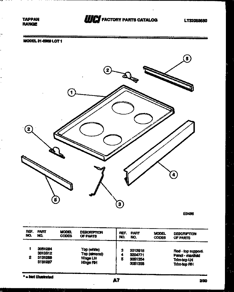 COOKTOP PARTS Diagram and Parts List for 31-6969-00-01  Tappan Range