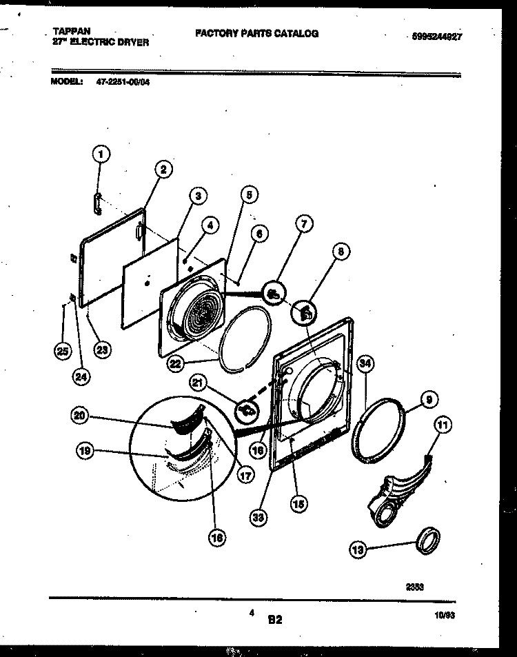 DOOR PARTS Diagram and Parts List for 47-2251-23-04  Tappan Dryer