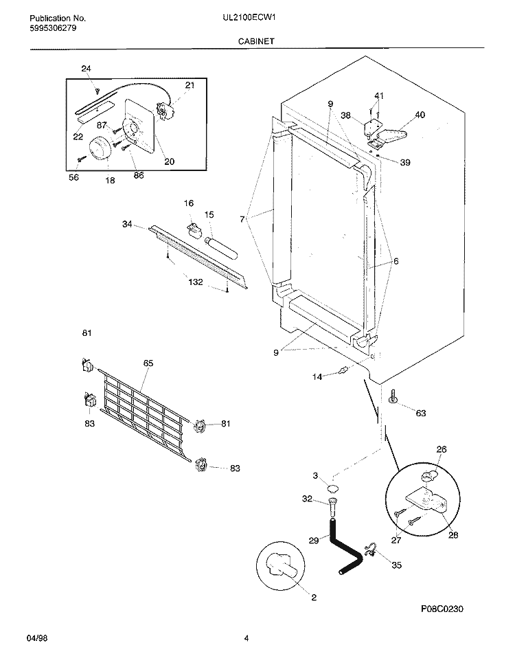 CABINET Diagram and Parts List for UL2100ECW1  Electrolux Freezer
