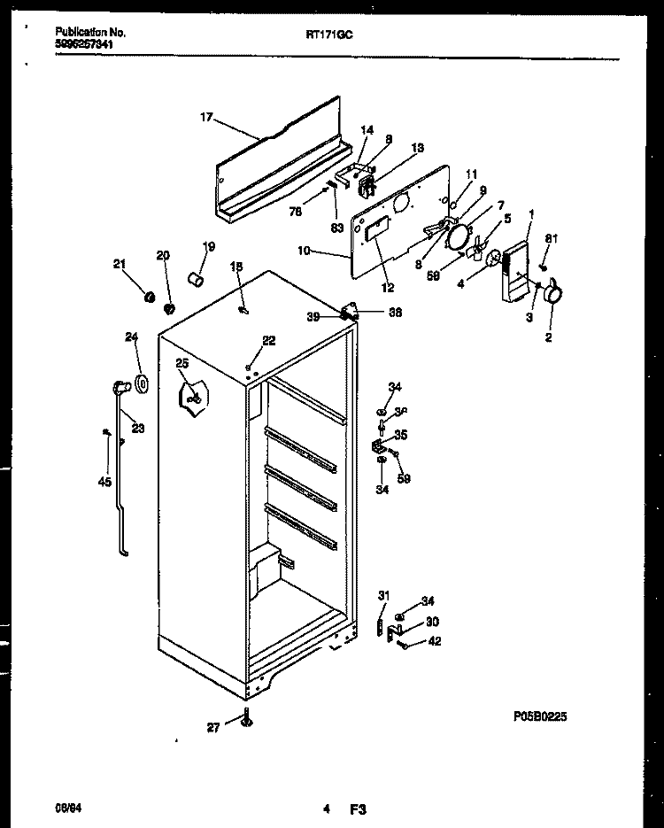 CABINET PARTS Diagram and Parts List for RT171GCW2  Frigidaire Refrigerator