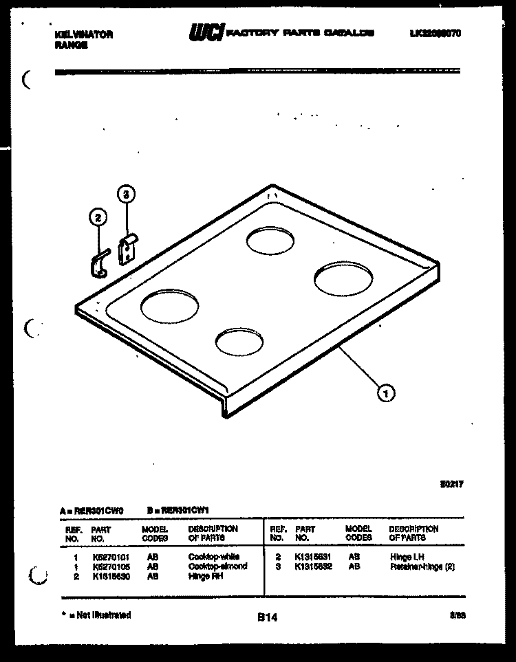 COOKTOP PARTS Diagram and Parts List for RER301CW0  Kelvinator Range