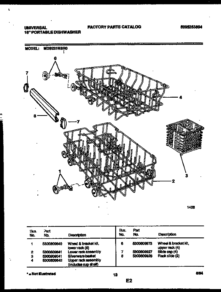 RACKS AND TRAYS Diagram and Parts List for MDS231RBR0  Frigidaire Dishwasher